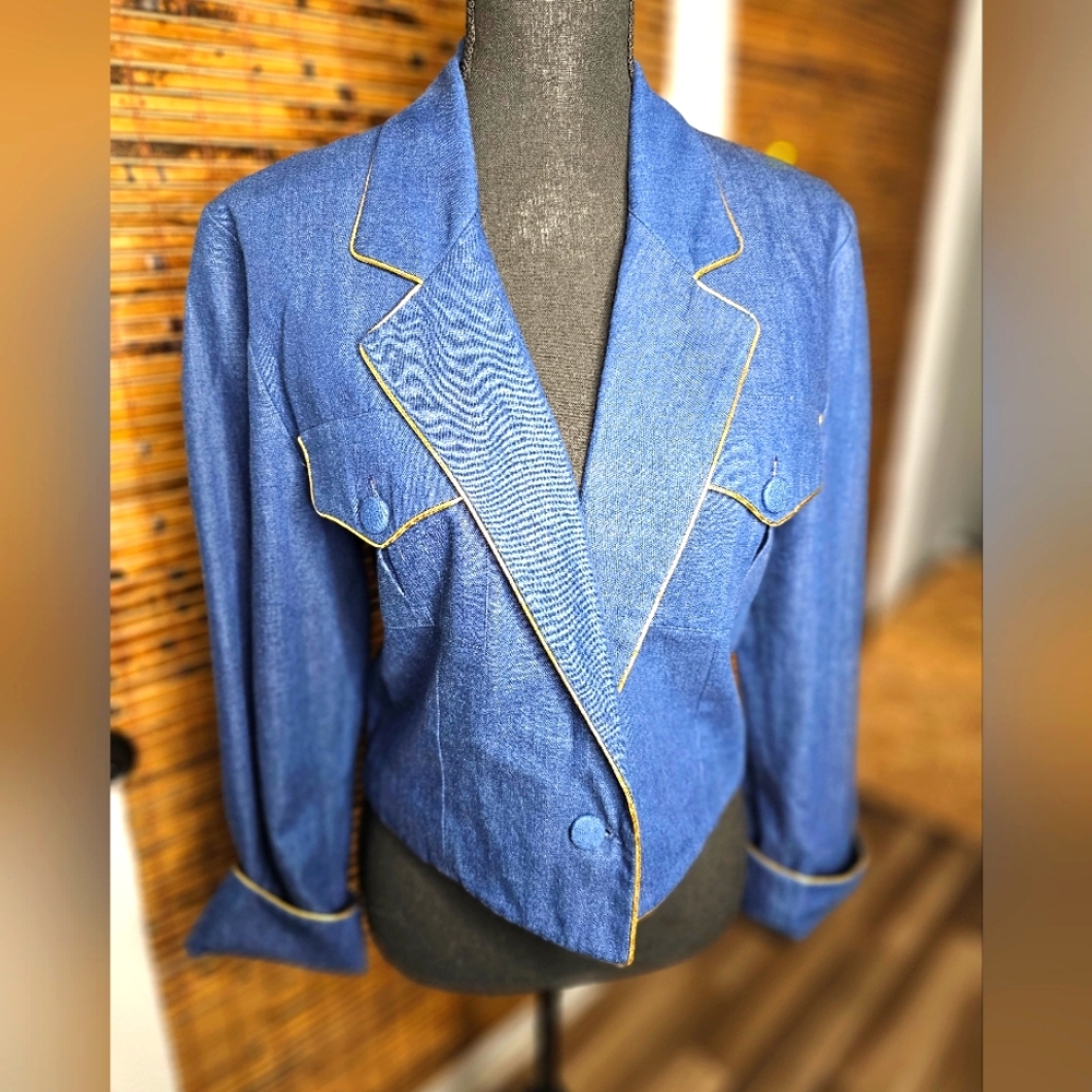 Denim Jacket with Gold Trim Detail